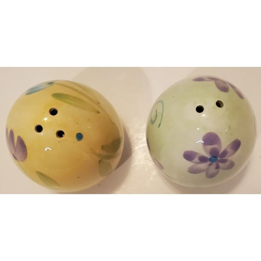 Shakers Glazed Easter Eggs Salt & Pepper Set, Green & Yellow W/ Flowers, Spring